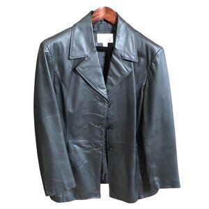 Worthington Womens Black Leather Blazer Jacket XL